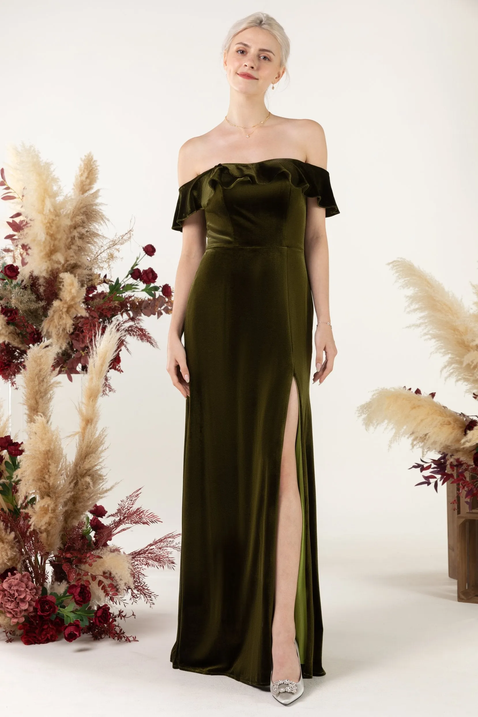 Sheath-Column Floor Length Velvet Bridesmaid Dress Formal Dresses CB0522 sold by Cocomelody