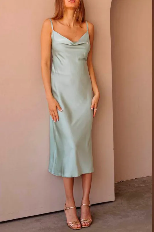 Sheath-Column Tea Length Silk-Like Dress CG0145 sold by Cocomelody