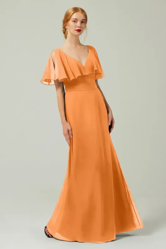 Sheath-Column Floor Length Chiffon Bridesmaid Dress Formal Dresses CB0341CR sold by Cocomelody