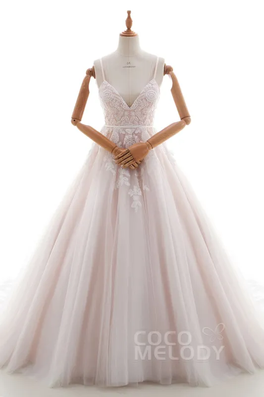 A-Line Chapel Train Lace and Tulle Wedding Dress LD4515 sold by Cocomelody