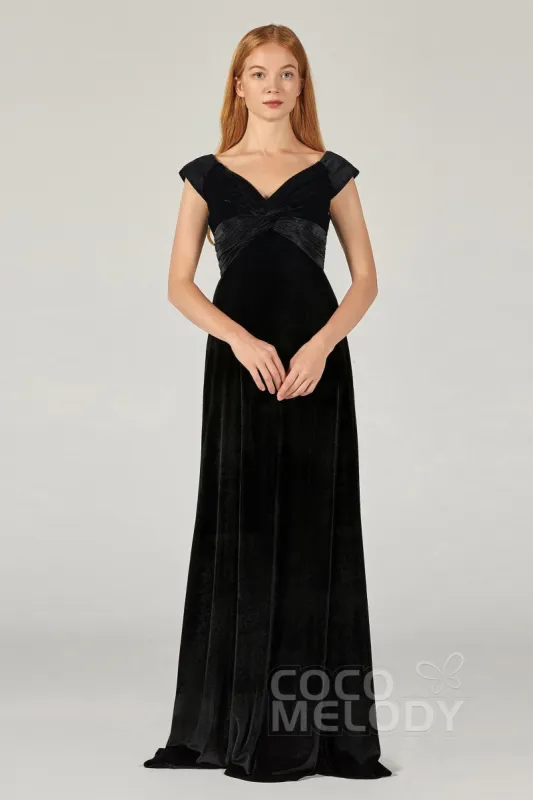 A-Line Floor Length Velvet Bridesmaid Dress CB0371 sold by Cocomelody