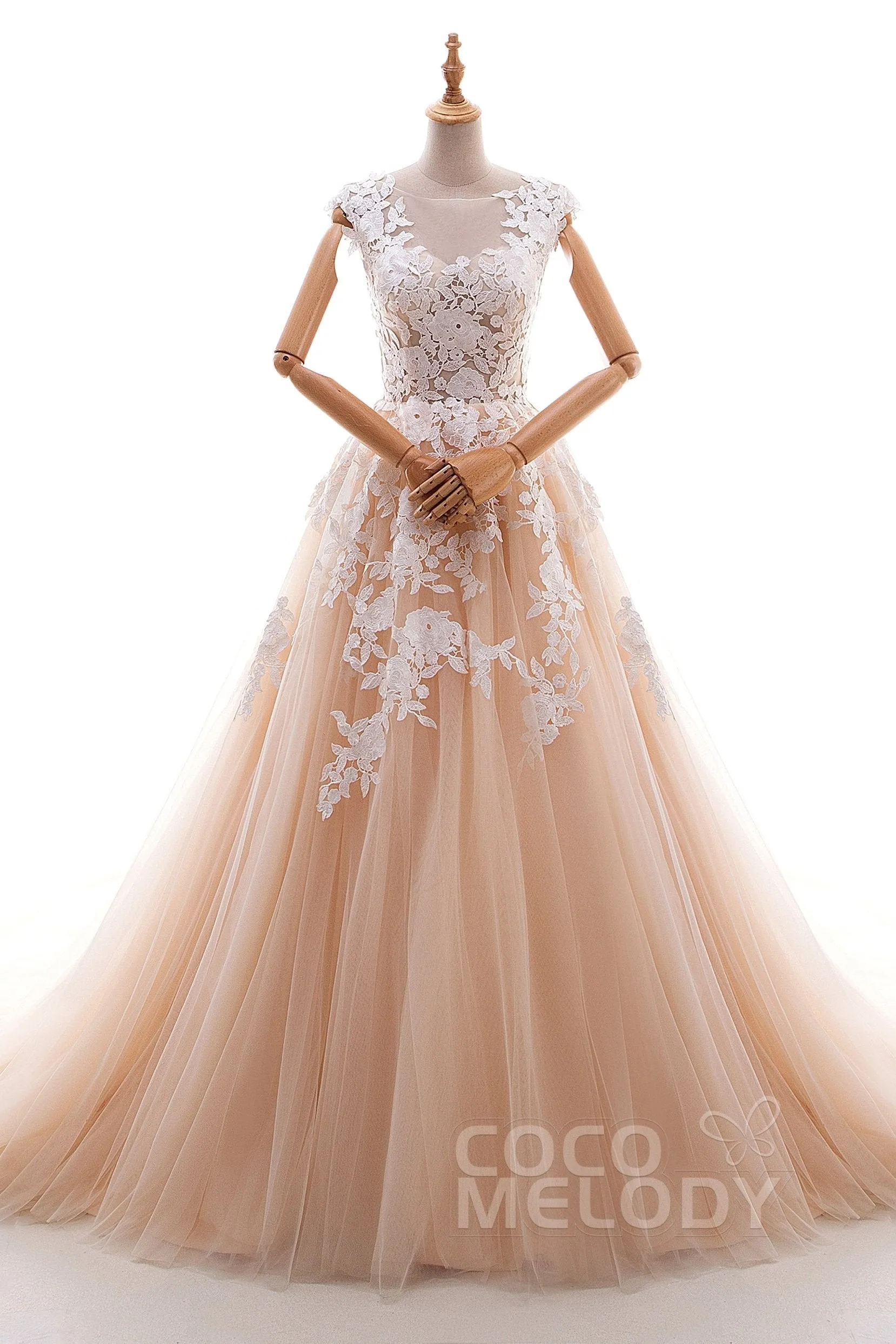 A-Line Cathedral Train Tulle and Lace Wedding Dress LD4534 sold by Cocomelody