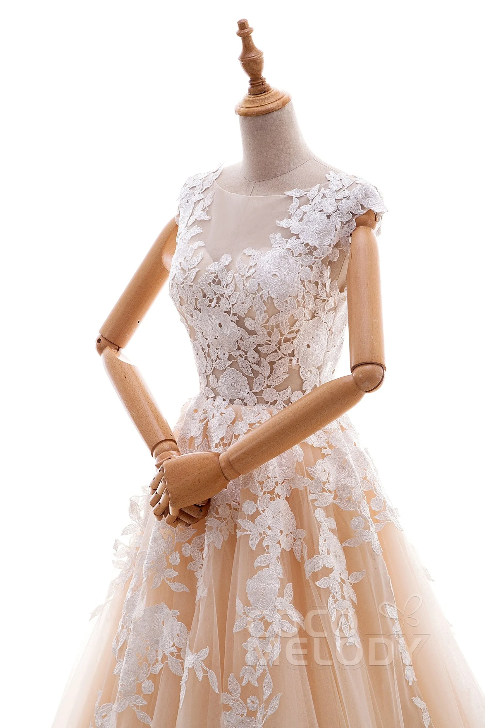 A-Line Cathedral Train Tulle and Lace Wedding Dress LD4534 sold by Cocomelody product image thumbnail 4