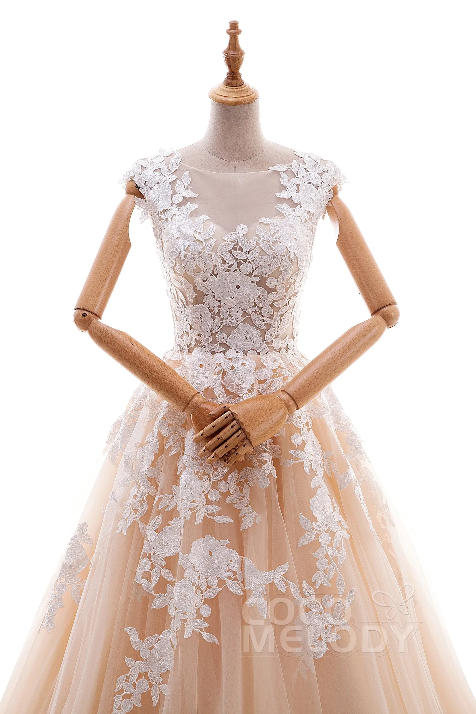 A-Line Cathedral Train Tulle and Lace Wedding Dress LD4534 sold by Cocomelody product image thumbnail 3