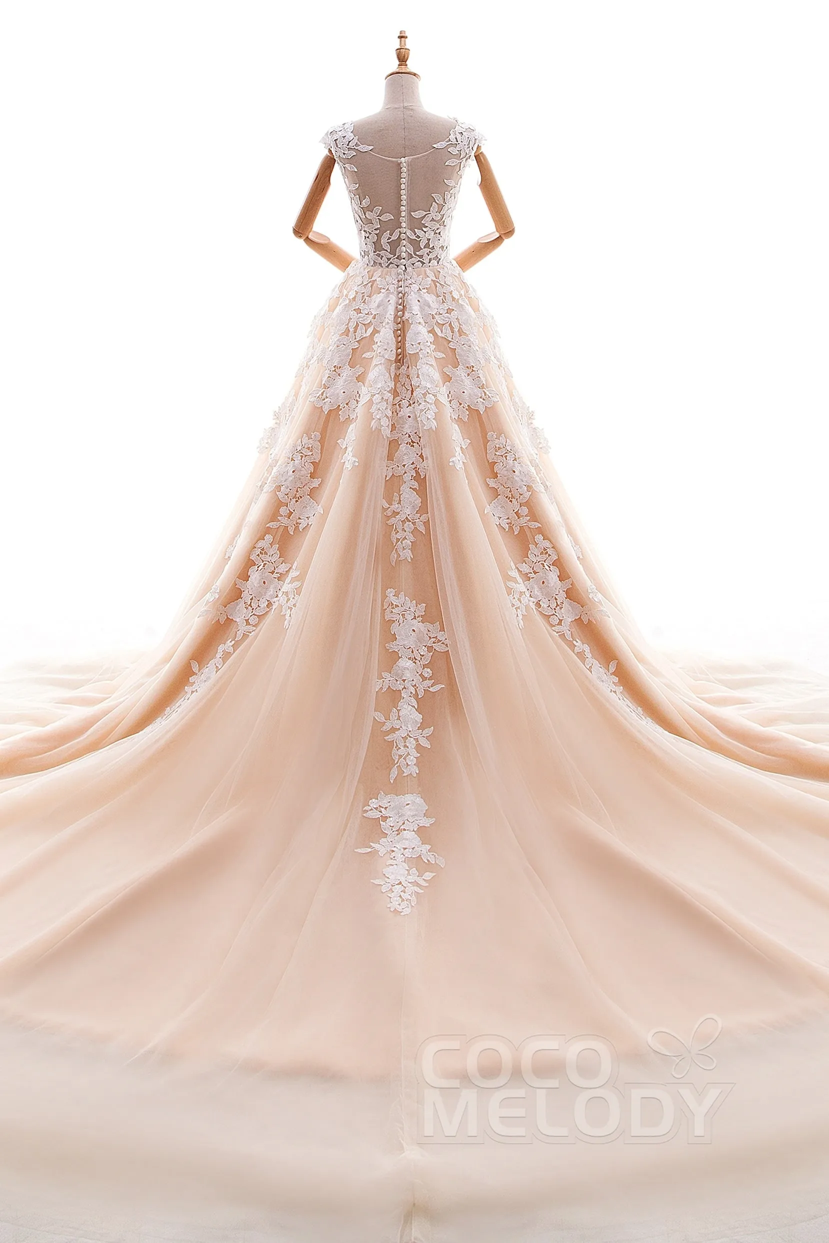 A-Line Cathedral Train Tulle and Lace Wedding Dress LD4534 sold by Cocomelody product image thumbnail 2