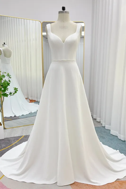 A-Line Sweep-Brush Train Stretch Satin Wedding Dress CW3287 sold by Cocomelody
