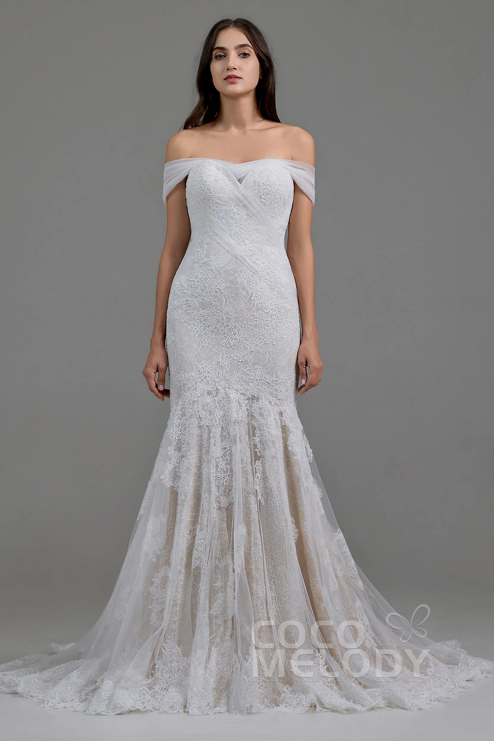 Trumpet-Mermaid Court Train Lace Wedding Dress LD5778 sold by Cocomelody product image thumbnail 3
