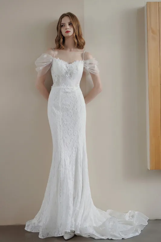Mermaid Court Train Lace Tulle Wedding Dress CW3216 sold by Cocomelody
