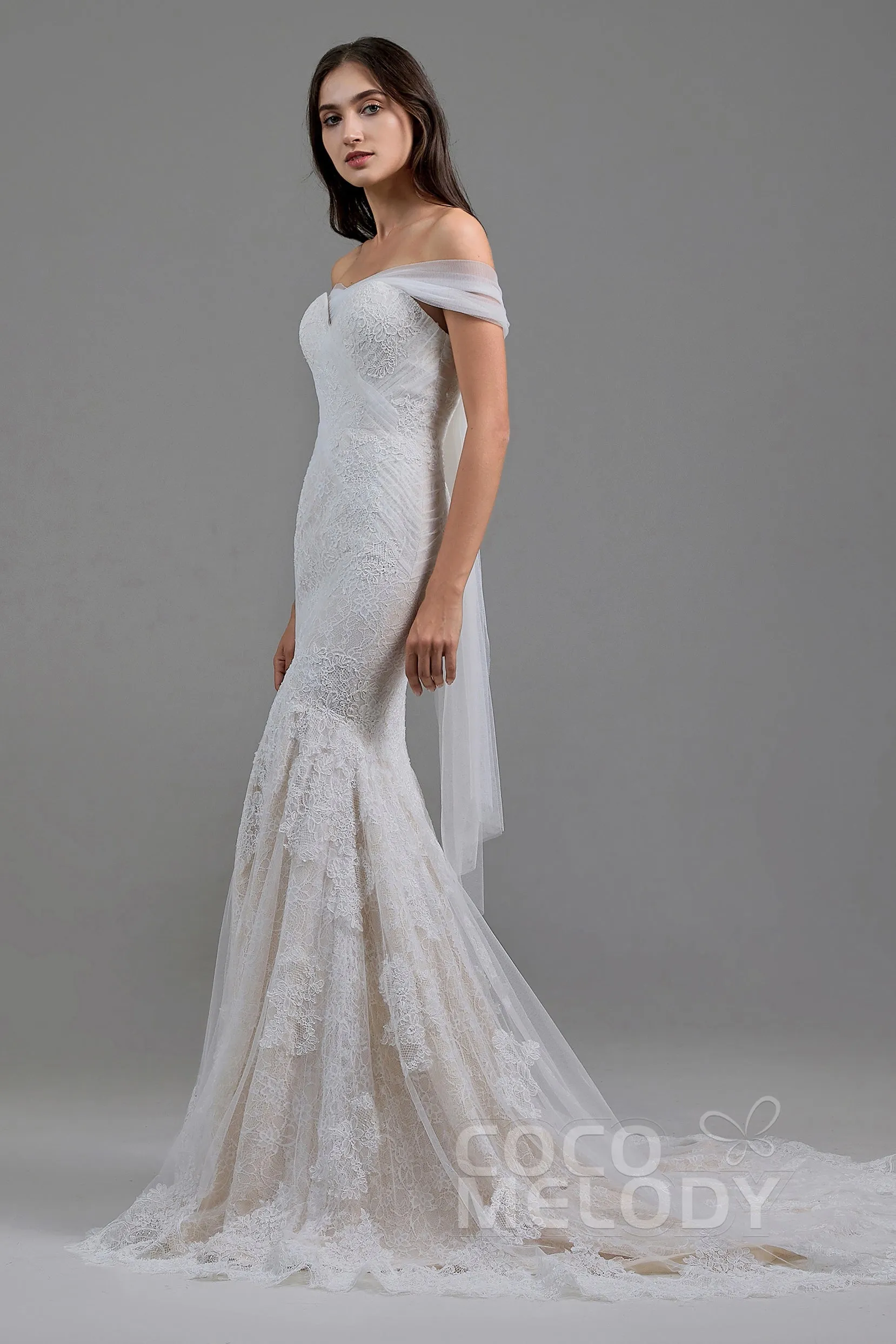Trumpet-Mermaid Court Train Lace Wedding Dress LD5778 sold by Cocomelody product image thumbnail 5