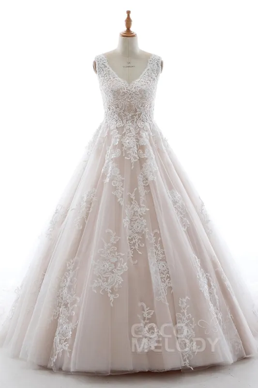 A-Line Court Train Elastic Satin Tulle Wedding Dress LD5565 sold by Cocomelody