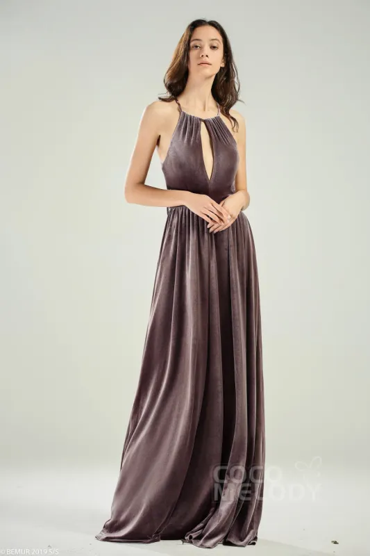A-Line Floor Length Velvet Bridesmaid Dress CB0647 sold by Cocomelody