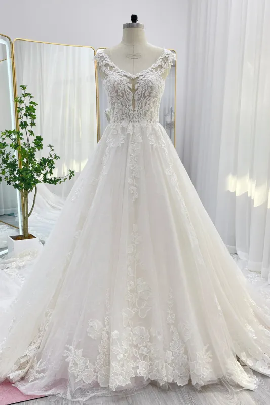 Ball Gown Cathedral Train Lace Tulle Wedding Dress CW3259 sold by Cocomelody