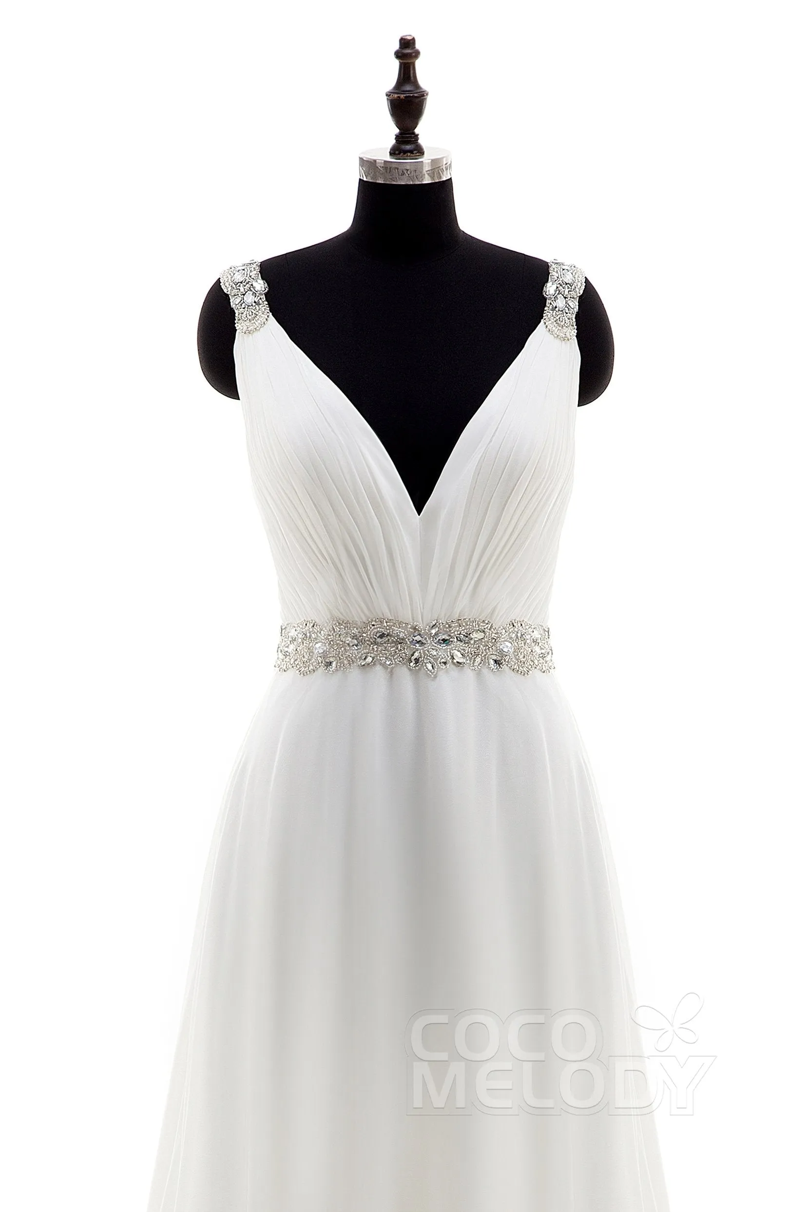Sheath-Column Sweep-Brush Train Chiffon Wedding Dress LD4048 sold by Cocomelody product image thumbnail 3