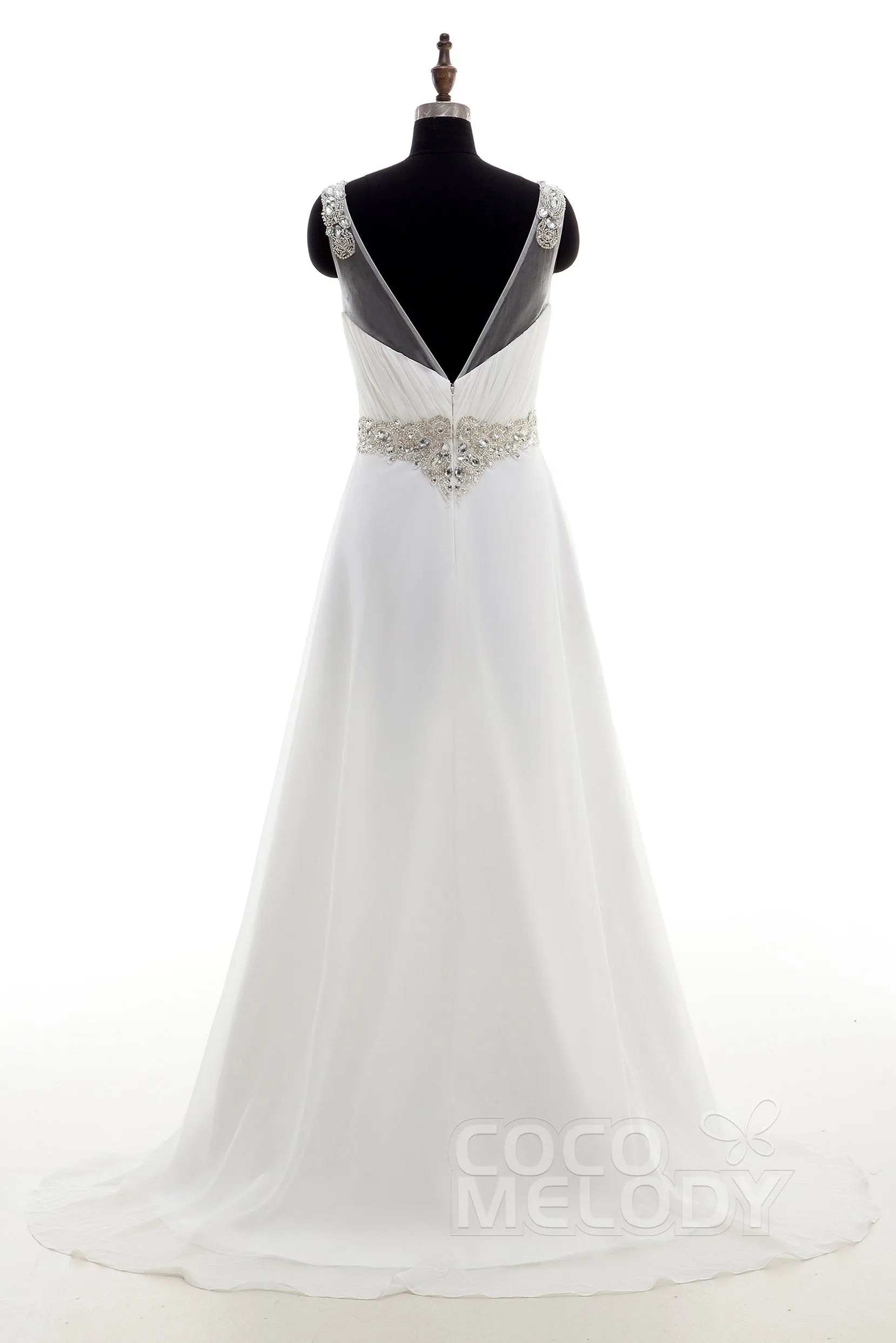 Sheath-Column Sweep-Brush Train Chiffon Wedding Dress LD4048 sold by Cocomelody product image thumbnail 2