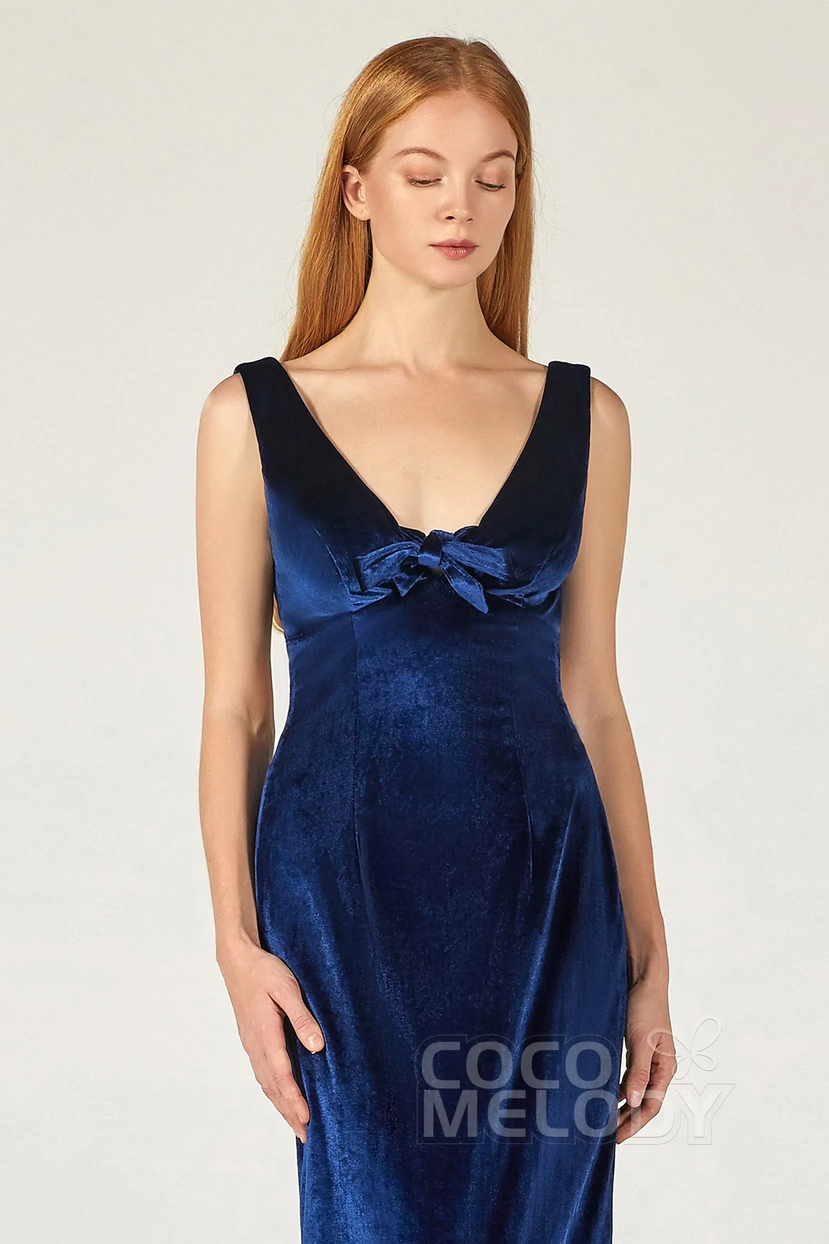 Sheath-Column Floor Length Velvet Bridesmaid Dress Formal Dresses CB0369 sold by Cocomelody product image thumbnail 4