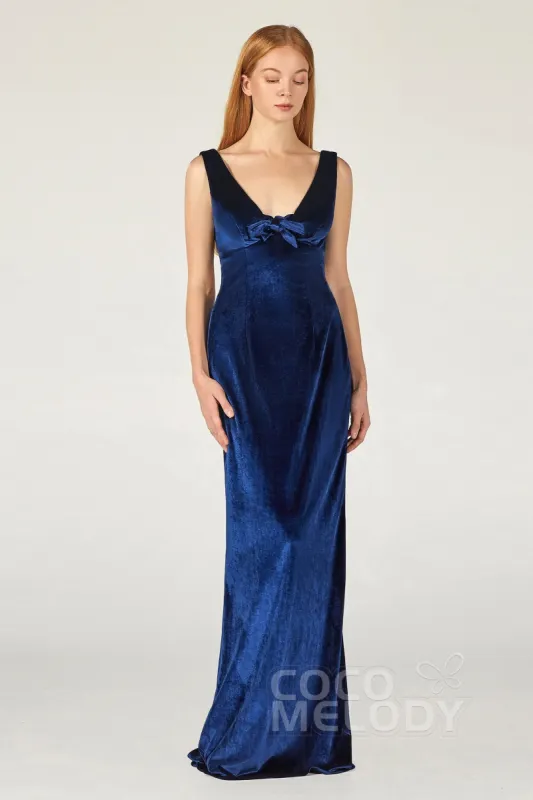 Sheath-Column Floor Length Velvet Bridesmaid Dress Formal Dresses CB0369 sold by Cocomelody