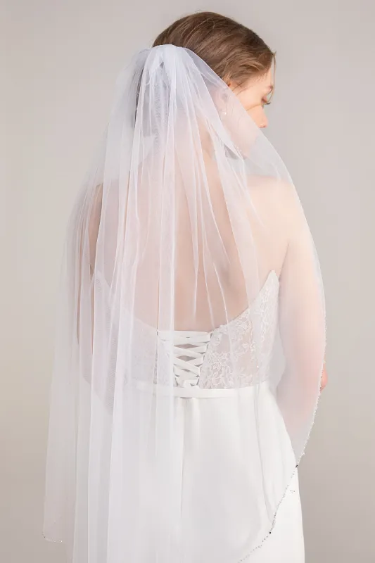 One-tier Beaded Edge Tulle Hip Veils with Beading CV0248 sold by Cocomelody