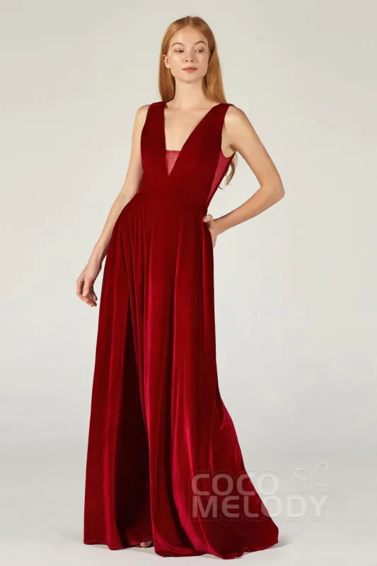 A-Line Floor Length Velvet Bridesmaid Dress CB0364 sold by Cocomelody