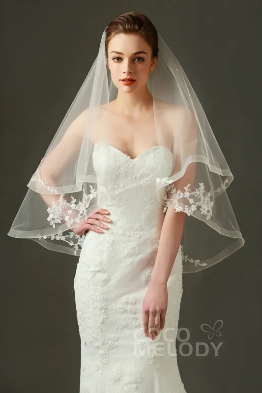 One-tier Lace Edge Tulle Hip Veils with Appliques AV160029 sold by Cocomelody