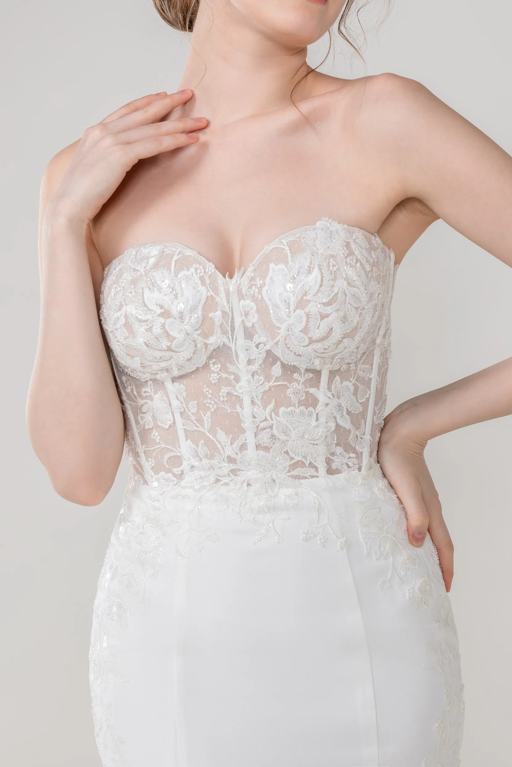 Trumpet-Mermaid Court Train Stretch Satin Wedding Dress CW2447CR sold by Cocomelody product image thumbnail 4