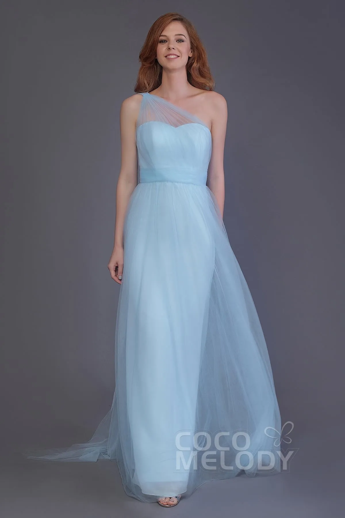Sheath-Column Floor Length Tulle Bridesmaid Dress PR3556 sold by Cocomelody product image thumbnail 3