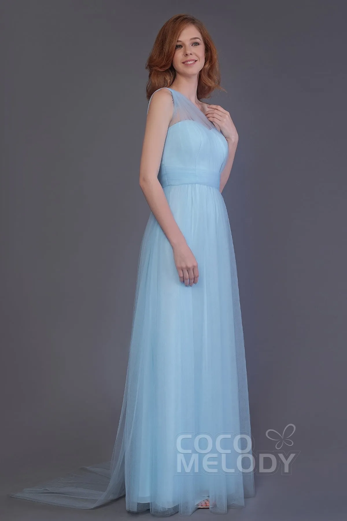 Sheath-Column Floor Length Tulle Bridesmaid Dress PR3556 sold by Cocomelody product image thumbnail 4