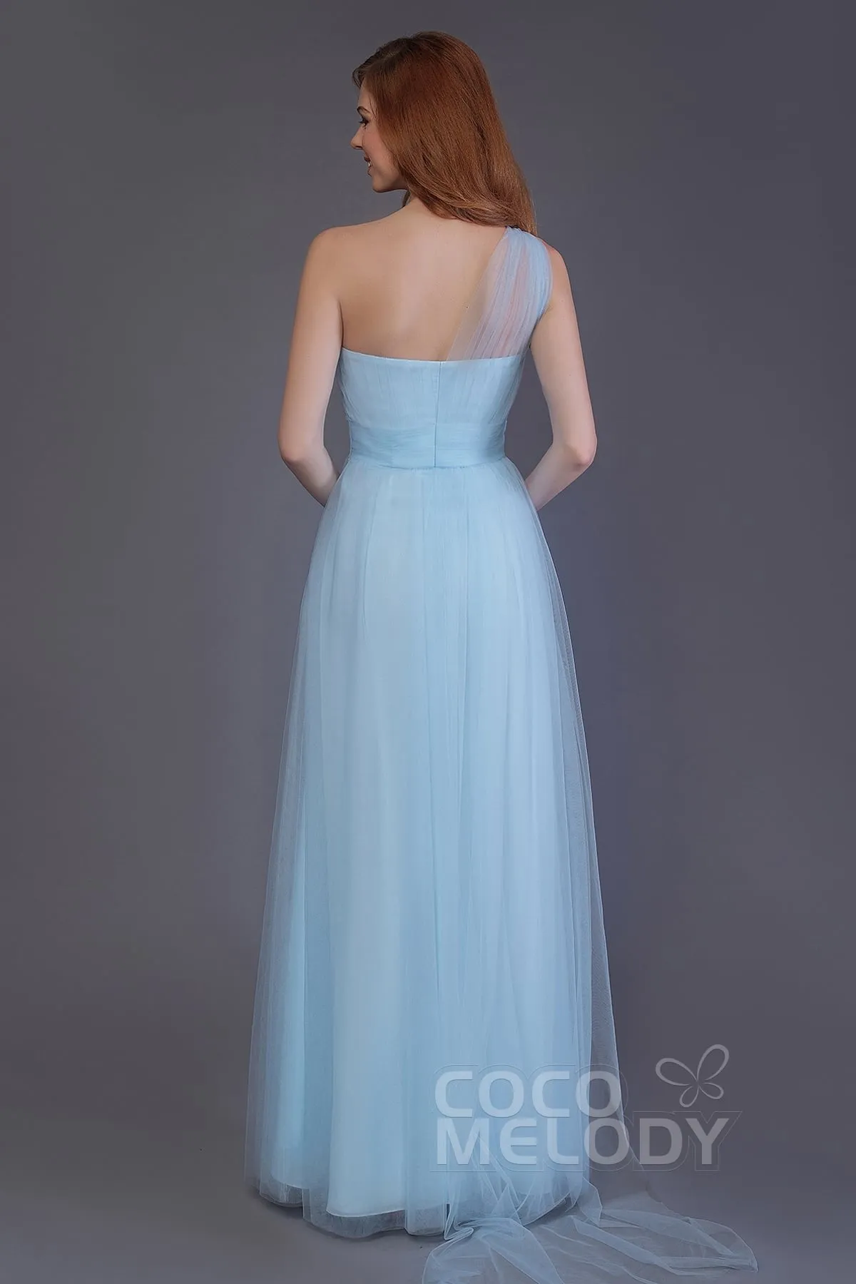 Sheath-Column Floor Length Tulle Bridesmaid Dress PR3556 sold by Cocomelody product image thumbnail 2
