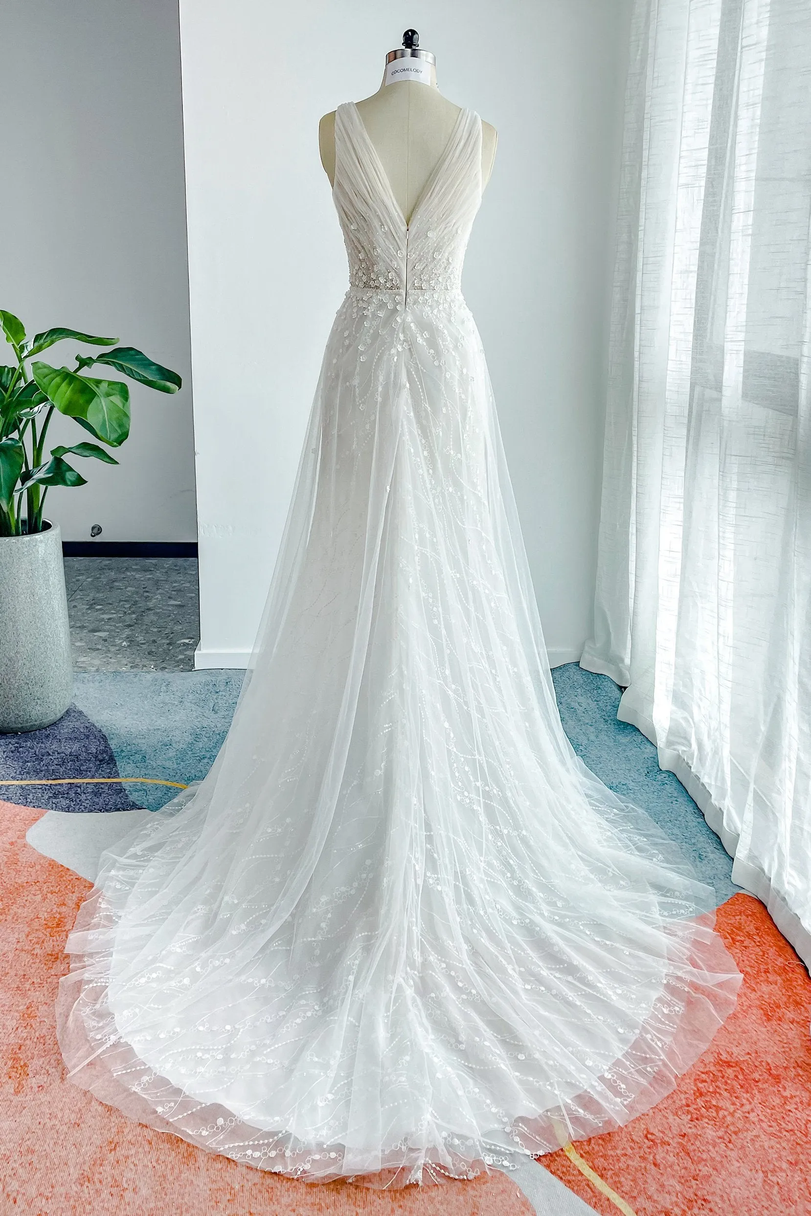 A-Line Court Train Tulle Wedding Dress CW3205 sold by Cocomelody product image thumbnail 2
