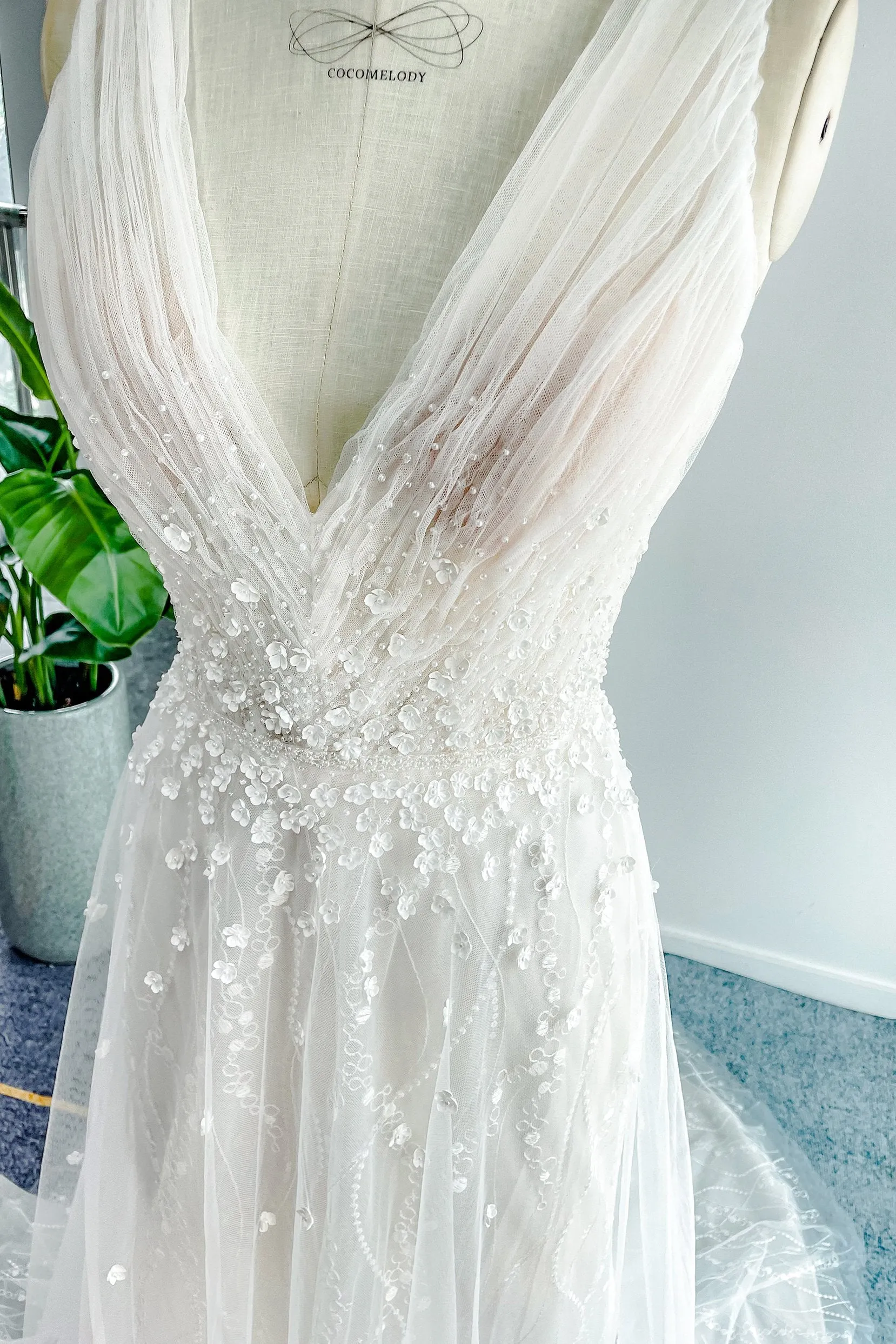 A-Line Court Train Tulle Wedding Dress CW3205 sold by Cocomelody product image thumbnail 3