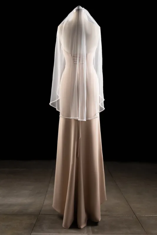 One-tier Pearl Trim Edge Tulle Hip Veils with Beading CV0283 sold by Cocomelody