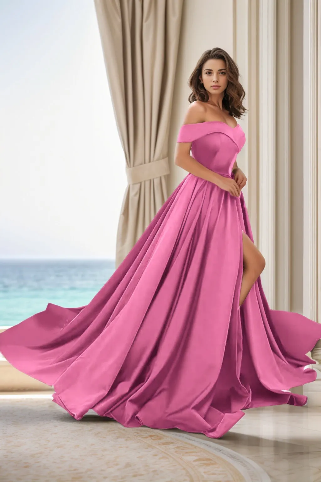 A-Line Court Train Satin Prom Dress CS0405 sold by Cocomelody product image thumbnail 2
