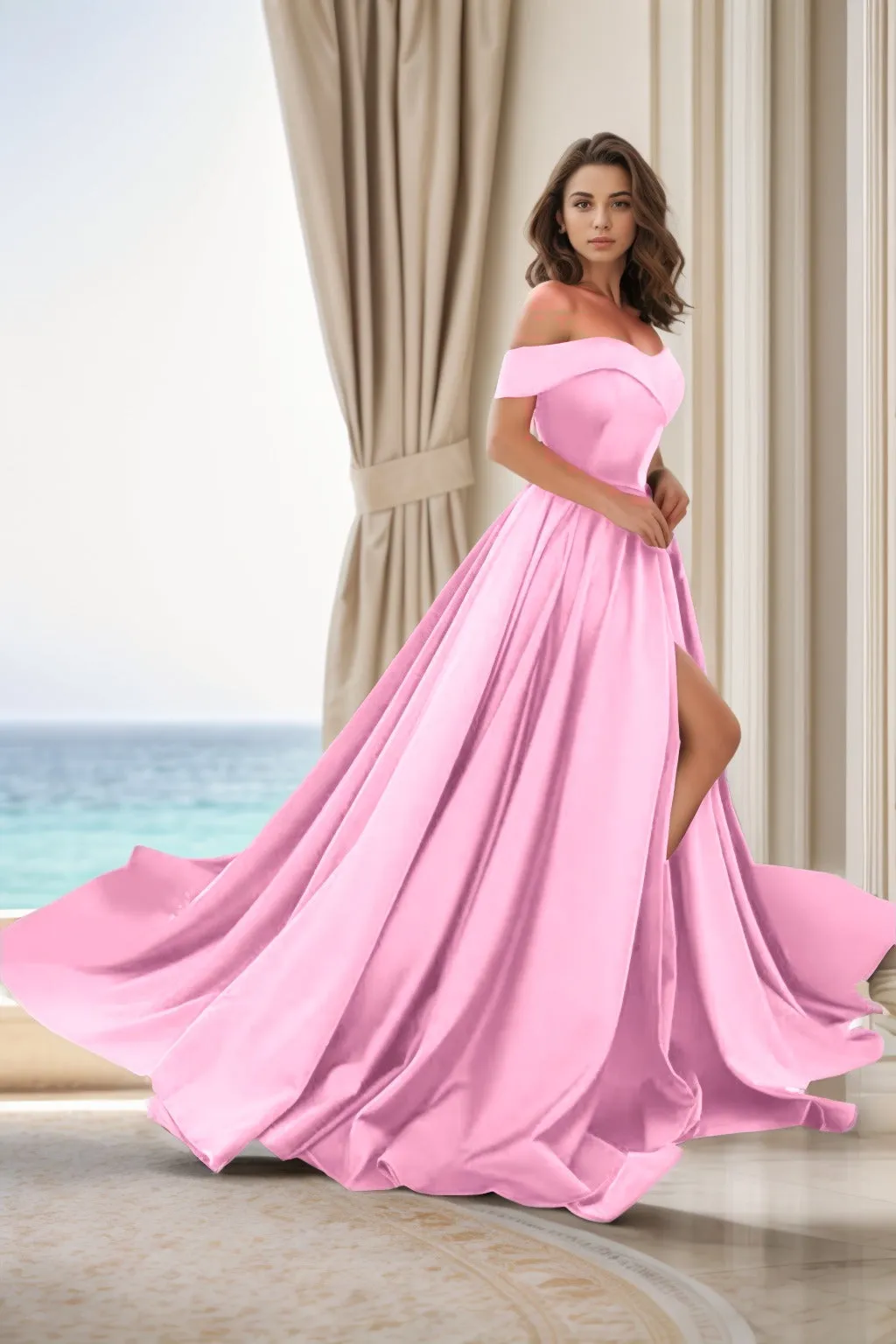 A-Line Court Train Satin Prom Dress CS0405 sold by Cocomelody product image thumbnail 3