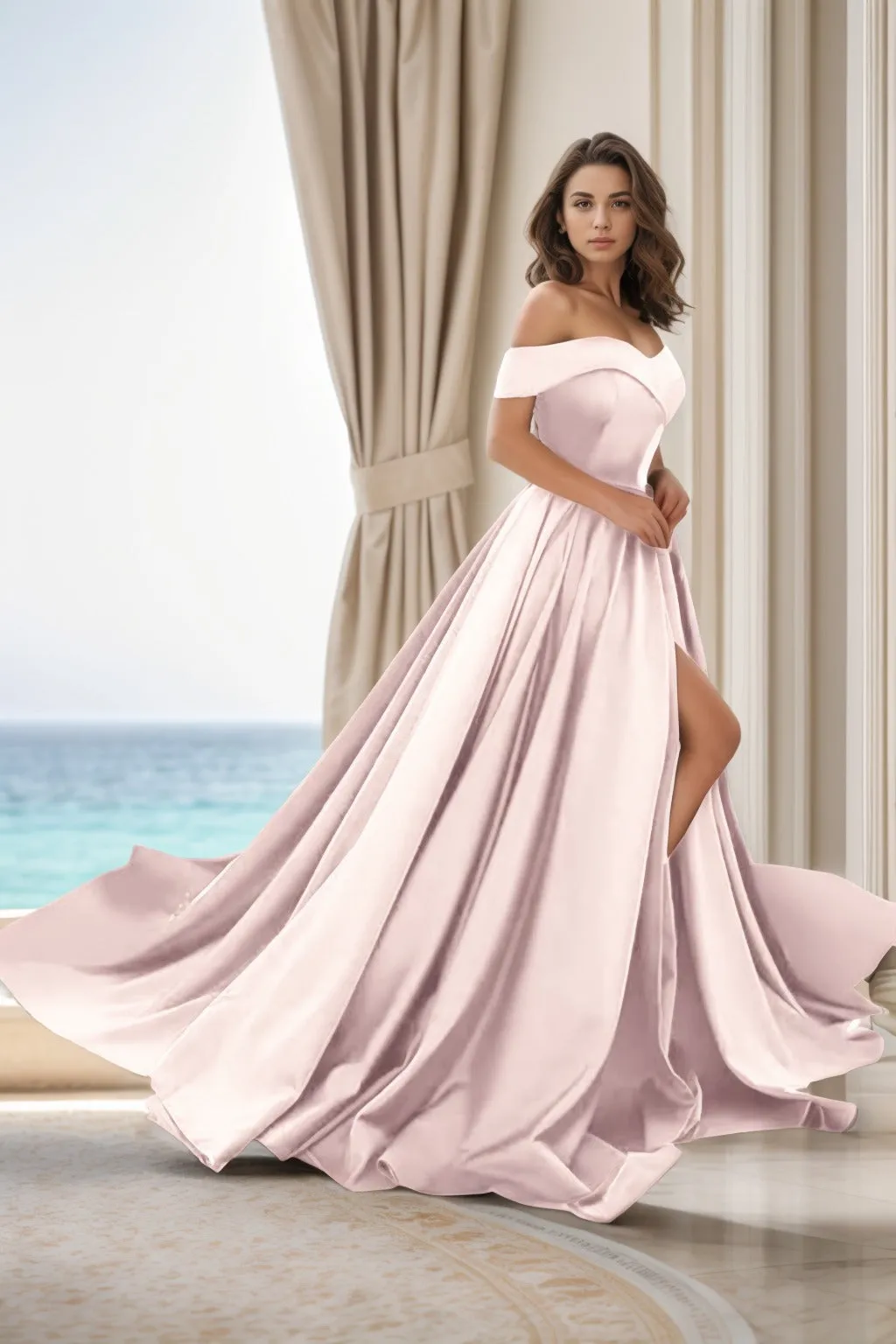 A-Line Court Train Satin Prom Dress CS0405 sold by Cocomelody product image thumbnail 4