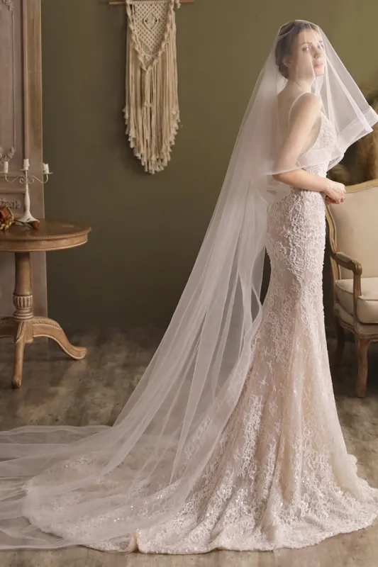 Two-tier Cut Edge Tulle Chapel Veils CV0268 sold by Cocomelody