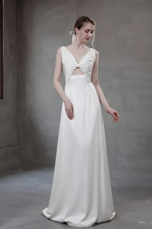 A-Line Sweep-Brush Train Satin Wedding Dress CW2966 sold by Cocomelody