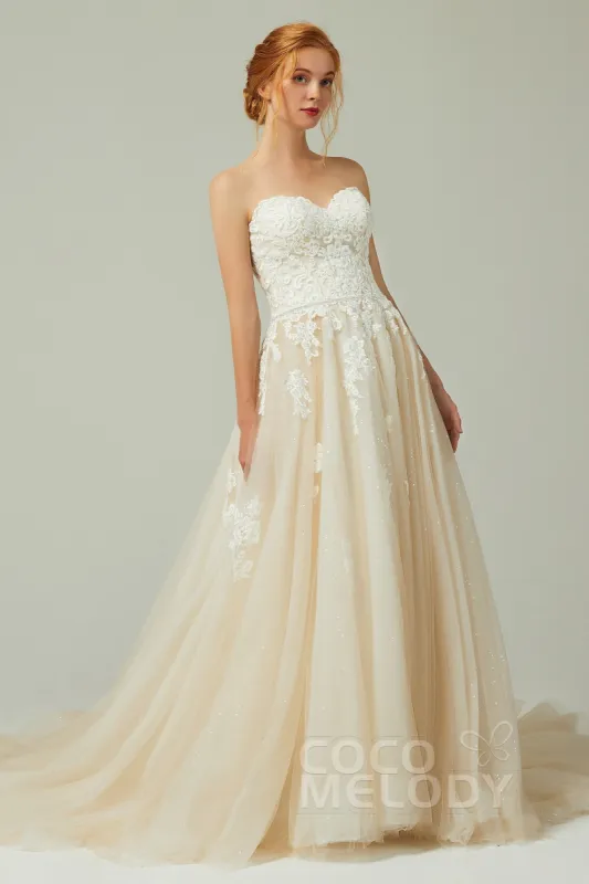 A-Line Chapel Train Tulle Wedding Dress CW2190 sold by Cocomelody