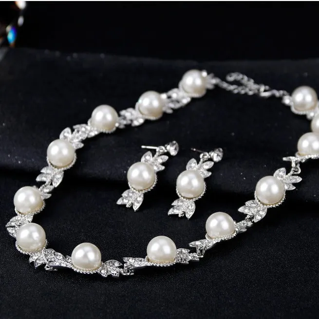 Bridal Necklace Wedding dress with Necklace Set Temperament Pearl set Bridal Necklace Earrings accessory set 563330085248 sold by Cocomelody product image thumbnail 5