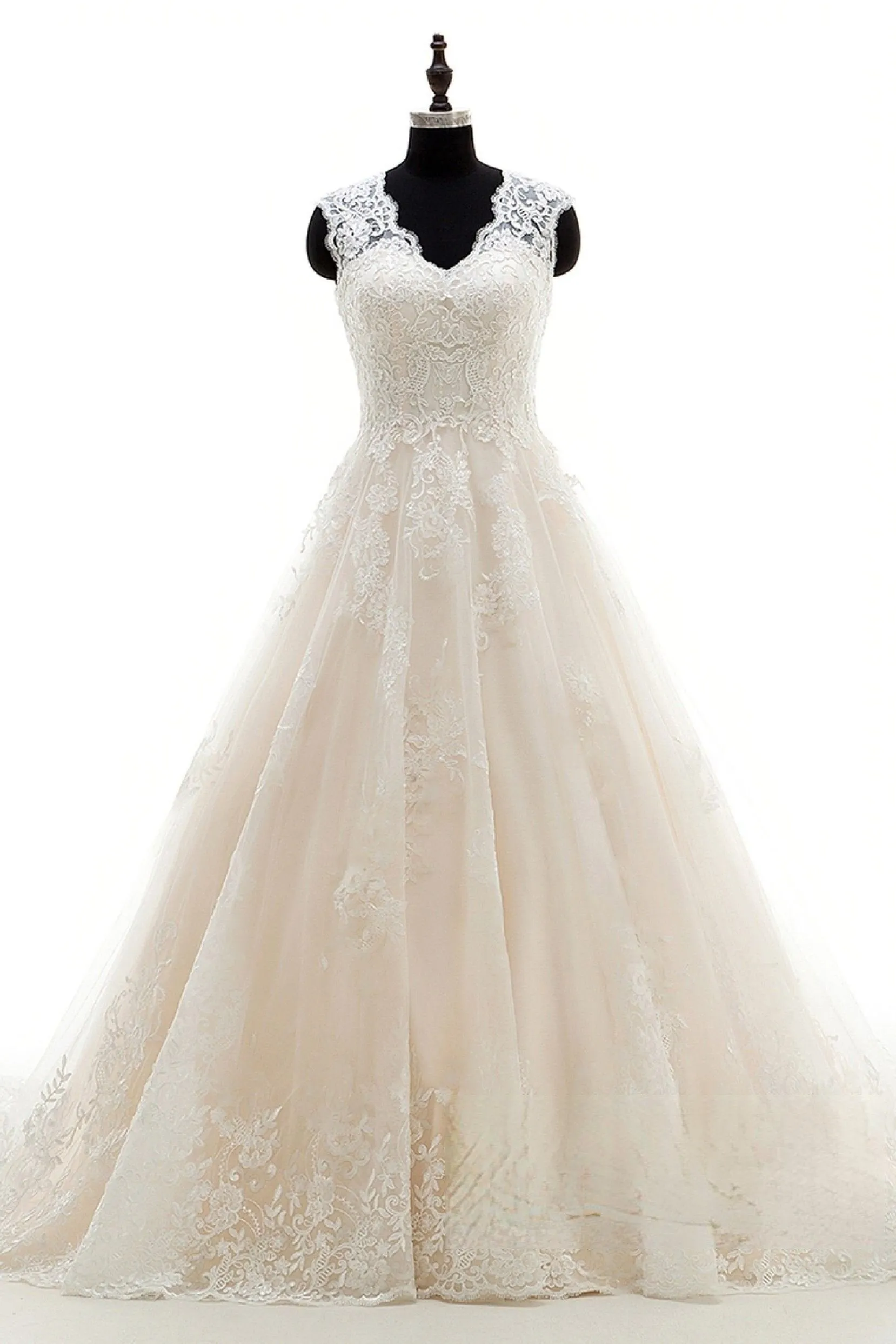 A-Line Court Train Tulle and Lace Wedding Dress LWXT16001 sold by Cocomelody