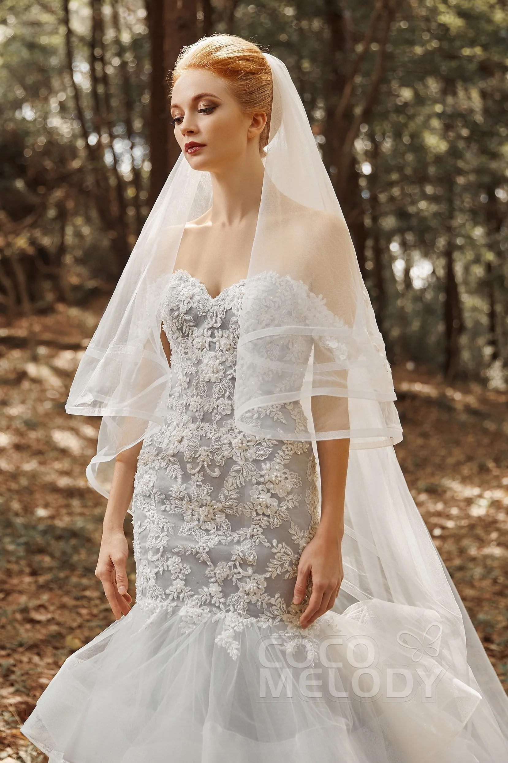 Two-tier Lace Edge Tulle Cathedral Veils Appliques CV0192 sold by Cocomelody product image thumbnail 3
