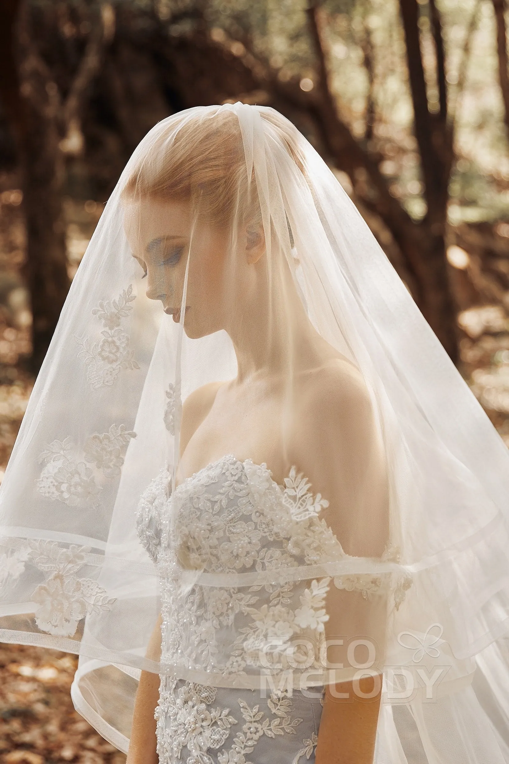 Two-tier Lace Edge Tulle Cathedral Veils Appliques CV0192 sold by Cocomelody product image thumbnail 2