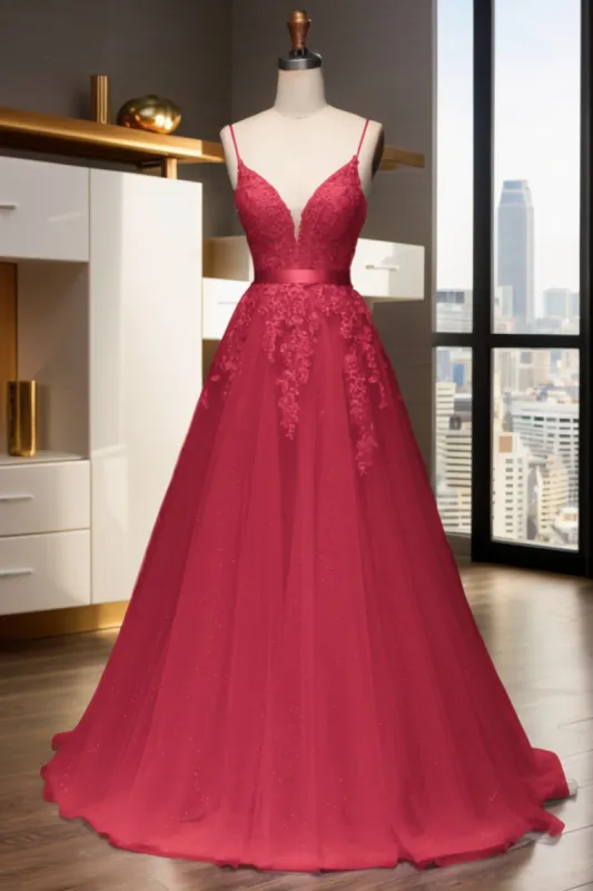 A-Line Sweep-Brush Train Tulle Prom Dress CS0464 sold by Cocomelody