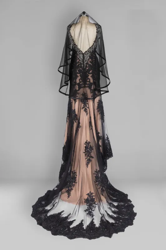 One-tier Ribbon Edge Tulle Hip Veils with Ribbons CV0281 sold by Cocomelody