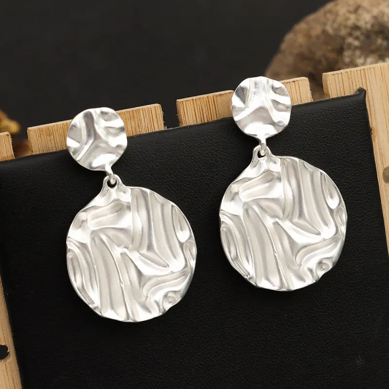 Metallic atmosphere exaggerated earrings Fashion round pattern medium long earrings 677325329302 sold by Cocomelody