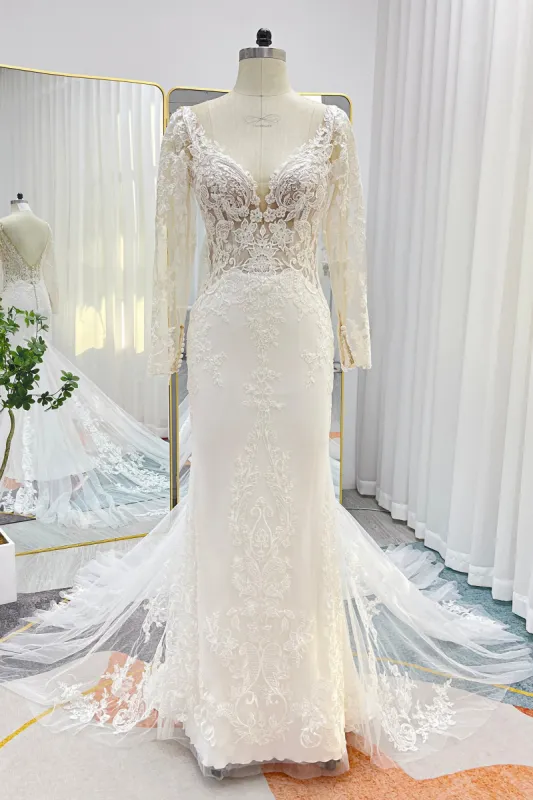 Trumpet-Mermaid Chapel Train Lace Tulle Wedding Dress CW3258 sold by Cocomelody