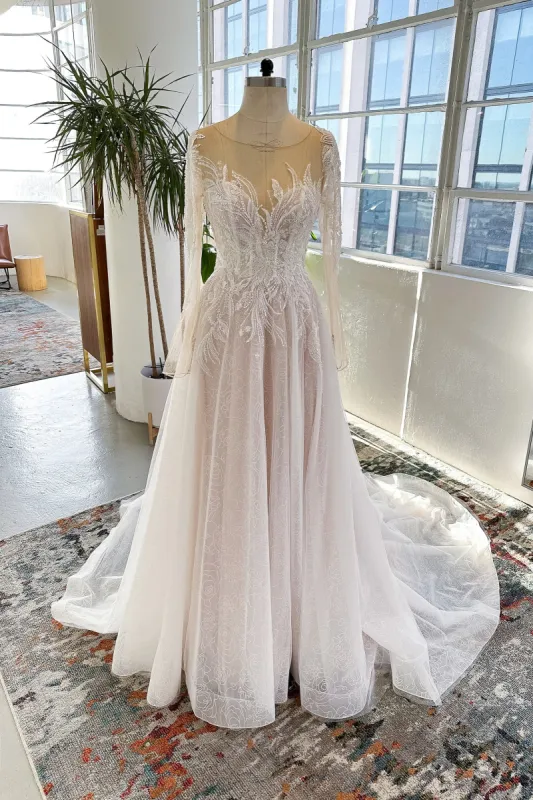 A-Line Court Train Sparkle Lace Wedding Dress CW3003 sold by Cocomelody