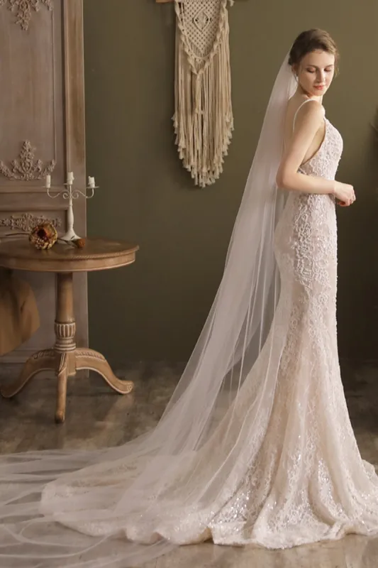 One-tier Cut Edge Tulle Chapel Veils CV0266 sold by Cocomelody