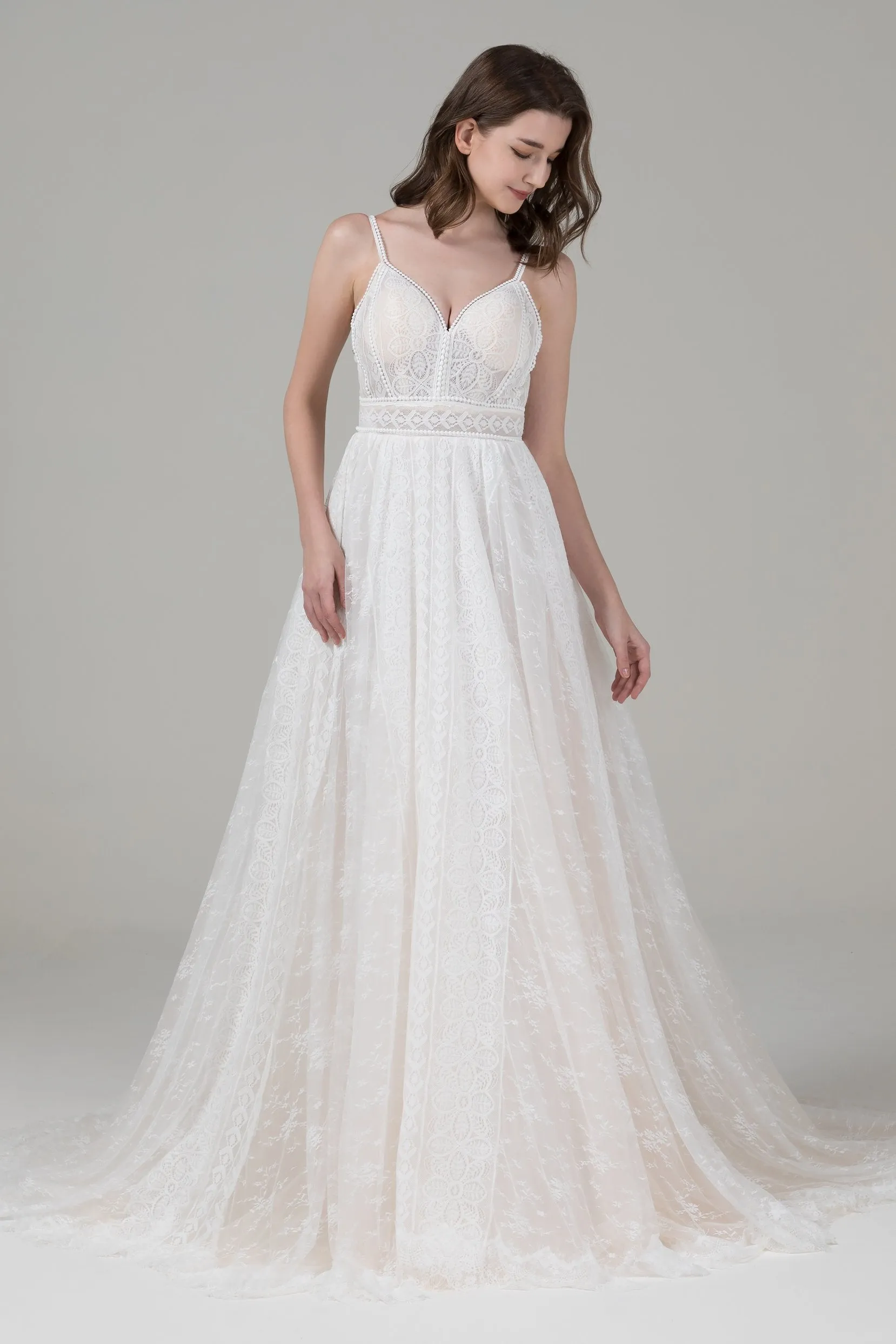 A-Line Court Train Lace Wedding Dress CW2548 sold by Cocomelody
