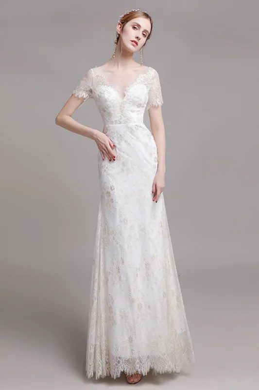 Sheath-Column Floor Length Lace Wedding Dress CW2766 made by Cocomelody
