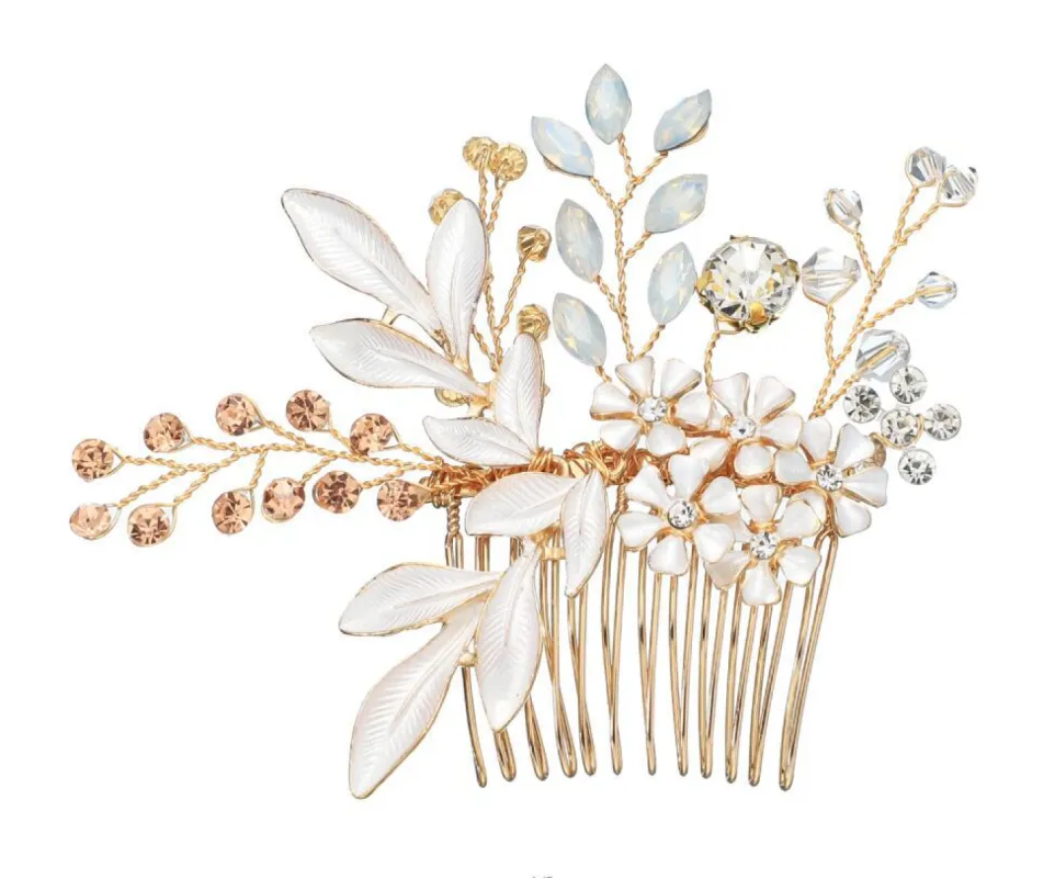 Palace retro style with luxurious rhinestone pearl hair comb handmade floral bridal headwear 555420090321 sold by Cocomelody