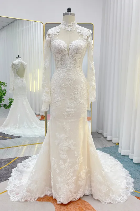 Trumpet-Mermaid Chapel Train Lace Tulle Wedding Dress CW3257 sold by Cocomelody